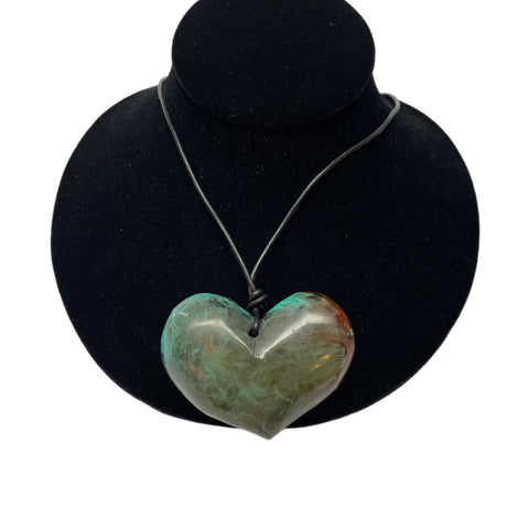 Cara Croninger Hand Carved Blue & Brown Marbled Heart Pendant Necklace