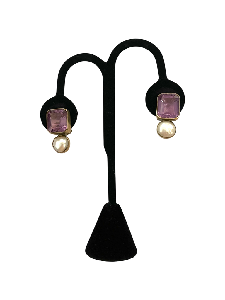 Amethyst & Freshwater Pearl Sterling Silver Clip-On Earrings