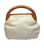1960s/70s White Embroidered Bag w/ Wooden Handle