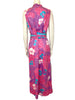Magenta and purple psychedelic floral print maxi dress.
