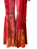 Red, tie-dye, velvet, bejewelled, two-piece set. Consists of bell-bottom pants and halter bra-top. 