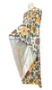 Arm raised side view of sleeve-White and colorful floral pattern robe dress