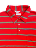 Zoomed in view-Red yellow and blue striped long sleeve polo with front pocket