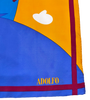 Adolfo Cactus Scarf- vibrant geometrical cartoonish style-zoomed in view right bottom of Adolfo logo