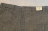 Closeup of waistband of men's deadstock grey herringbone wool trousers