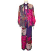 Front View belted under (Colorful Hanae Mori floral printed silk chiffon with bow collar and belt)
