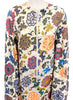 Zoomed in front view-White and colorful floral pattern robe dress