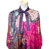 Zoomed In Forward View (Colorful Hanae Mori floral printed silk chiffon with bow collar and belt)