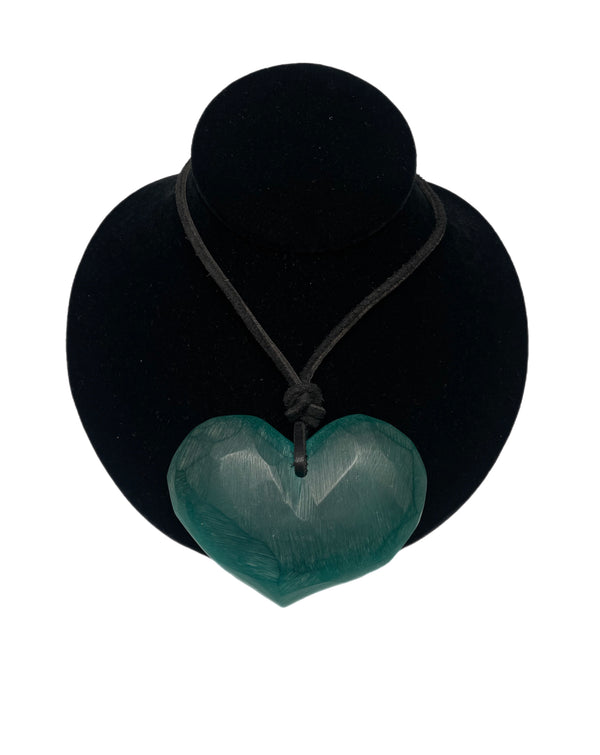 Cara Croninger Hand Carved Aqua Heart Pendant Necklace