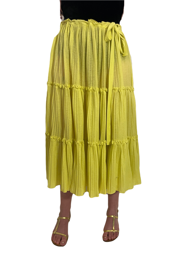 1980s Marie Pierre Tattarachi Lime Green Tiered Skirt