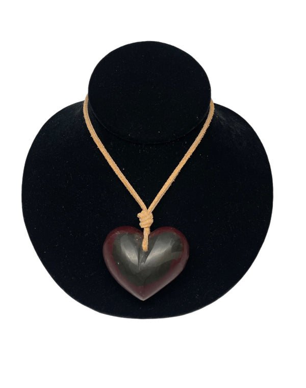 Cara Croninger Hand Carved Dark Red Heart Pendant Necklace