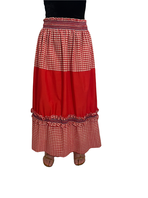 1970s Red Gingham Tiered Skirt