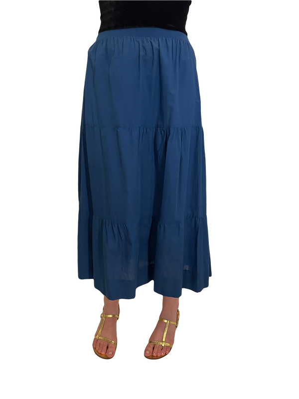 1970s Blue Tiered Cotton Skirt