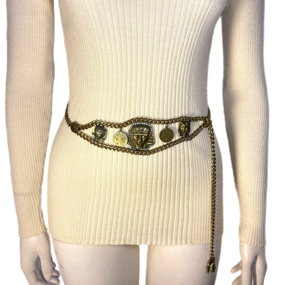 1970s Egyptian Revival Brass Coin Belt