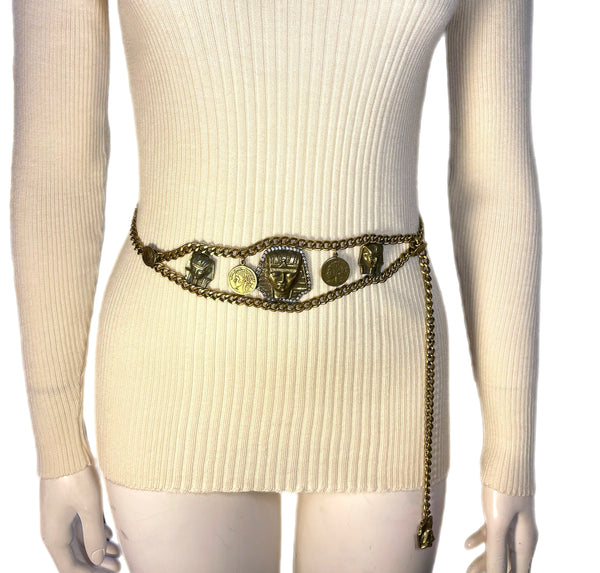 1970s Egyptian Revival Brass Coin Belt
