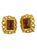 Gold Rectangle Clip-On Earrings w/ Cutout Detail