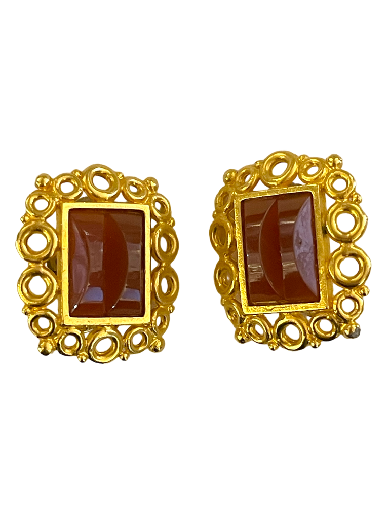 Gold Rectangle Clip-On Earrings w/ Cutout Detail