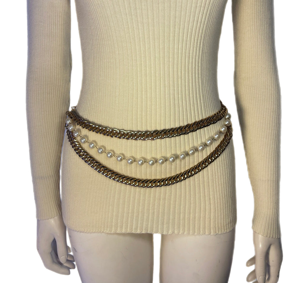 Three Tier Chain and Pearl Metal Belt