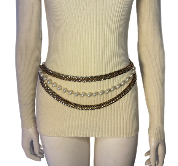 Three Tier Chain and Pearl Metal Belt