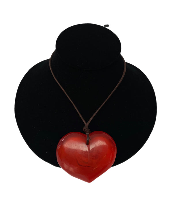 Cara Croninger Hand Carved Red Heart Pendant Necklace