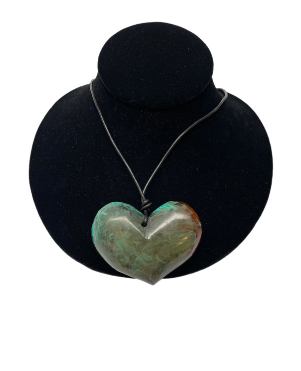 Cara Croninger Hand Carved Blue & Brown Marbled Heart Pendant Necklace