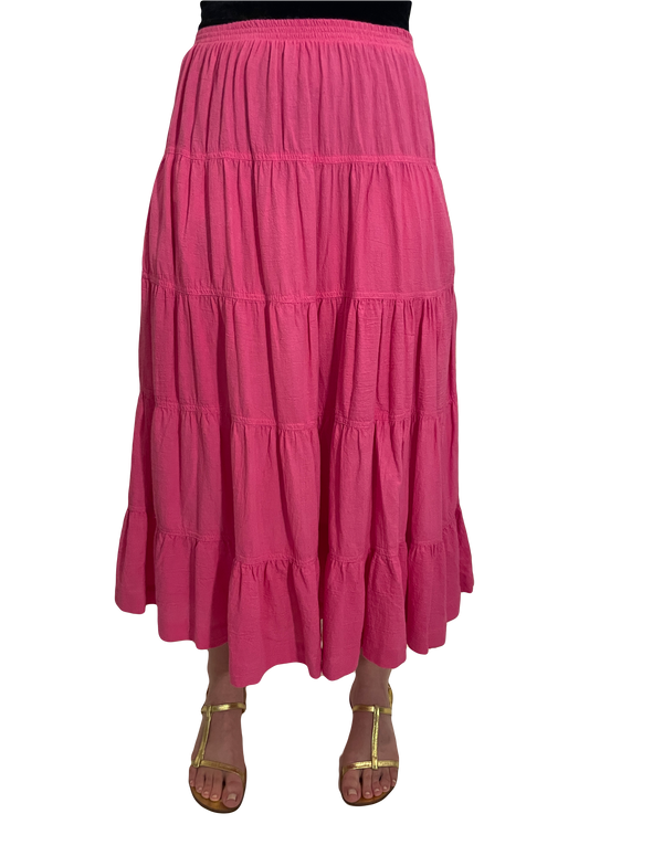 1970s Deadstock New Hero Hot Pink Tiered Cotton Skirt