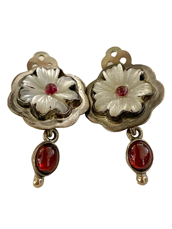 Sterling Silver Flower Clip-On Drop Earrings