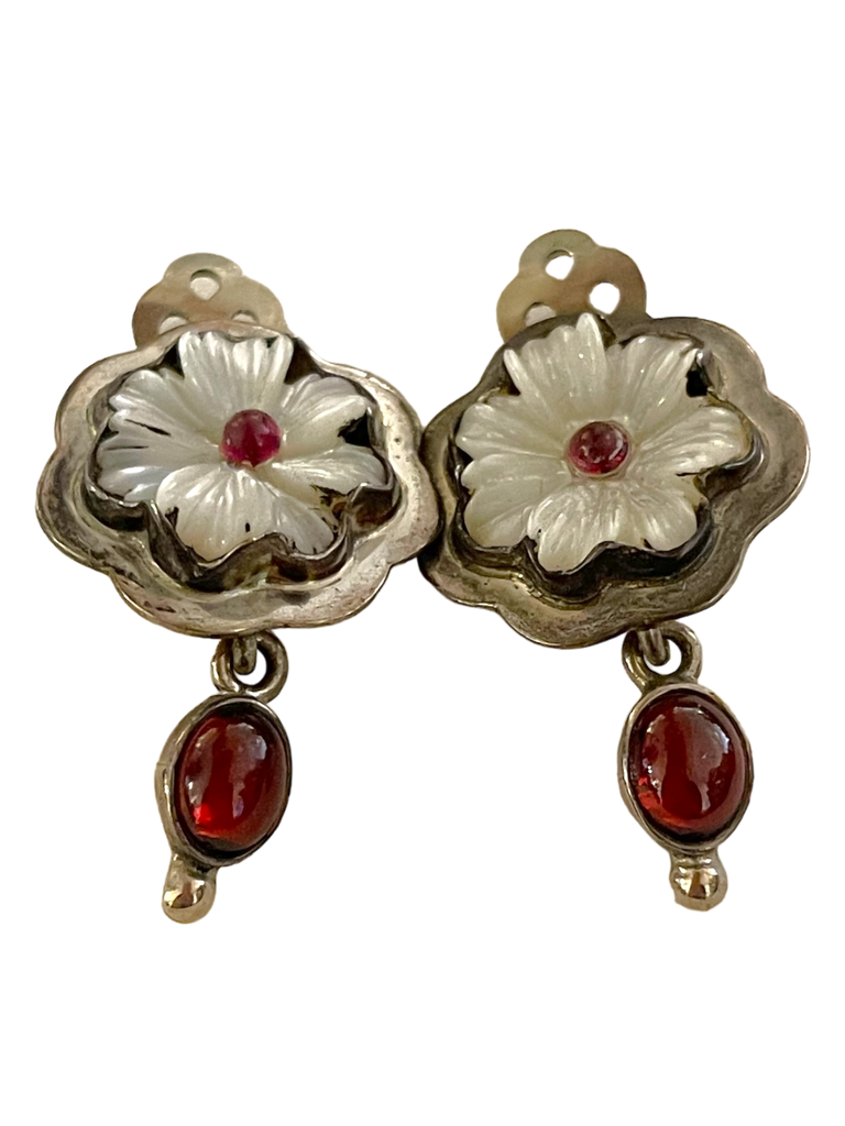 Sterling Silver Flower Clip-On Drop Earrings
