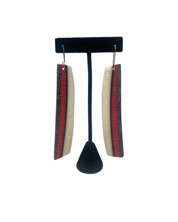 Cara Croninger White, Black, Red Striped Long Earrings