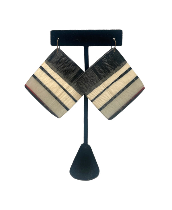 Cara Croninger White, Black, Gray Striped Square Earrings