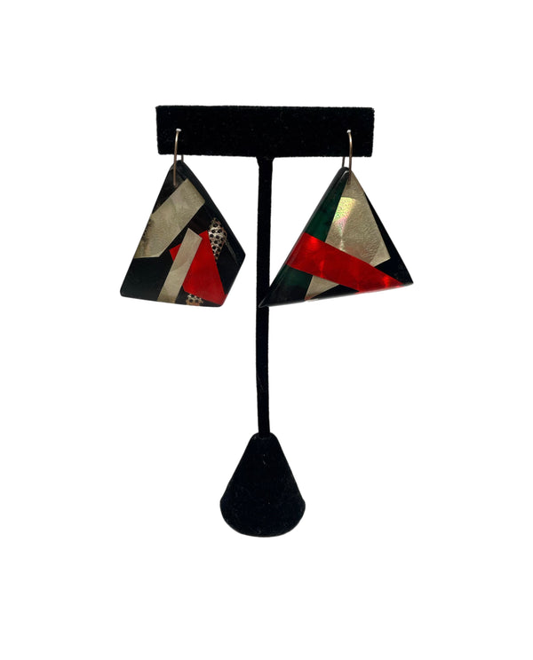 Cara Croninger Black, Gray & Red Triangle Collage Earrings