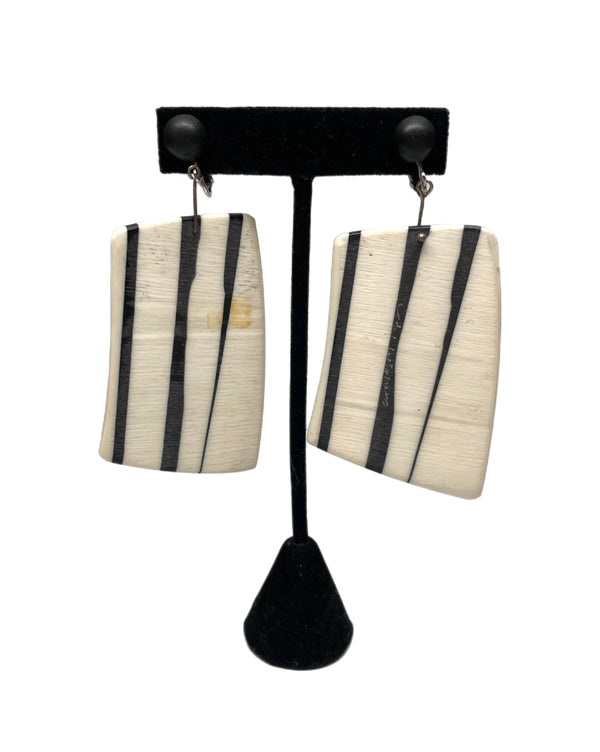 Cara Croninger White & Black Striped Clip-On Earrings