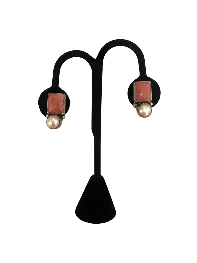 Freshwater Pearl & Rhodochrosite Clip On Earrings