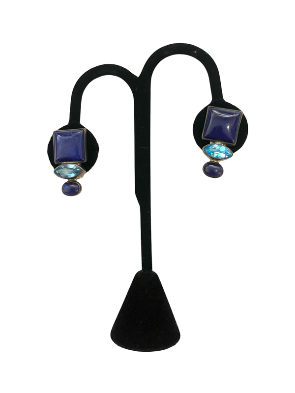 Blue Topaz & Lapis Clip on Earrings