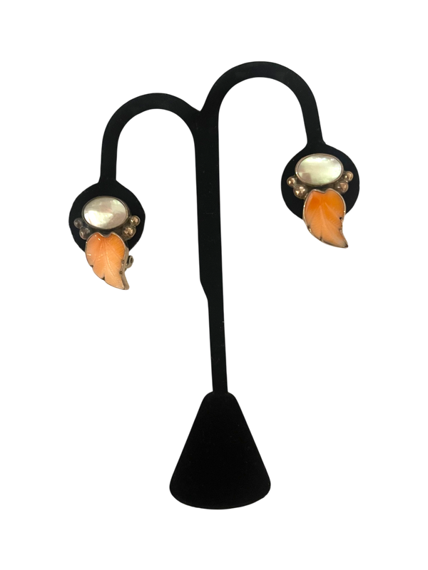 Coral and Pearl Clip-On Earrings