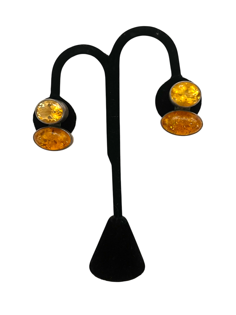 Amber Sterling Silver Clip-On Earrings