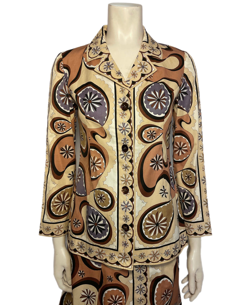 Front view of brown floral Pucci jacket