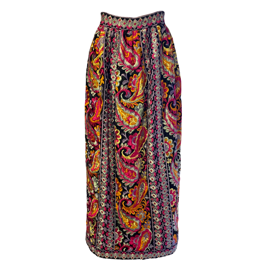 1970s Donald Brooks Fully Embroidered Maxi Skirt