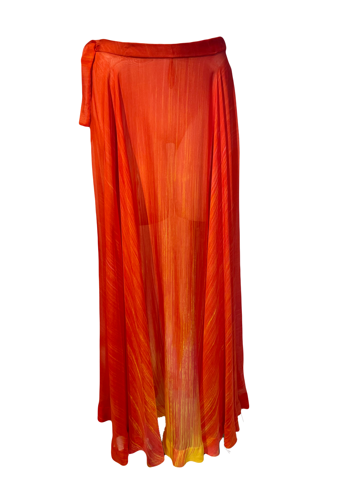 1970s La Mendola Flowy Red Orange Yellow Maxi Skirt Screaming