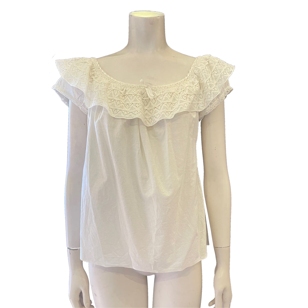 Lace Trimming Cotton Blouse | cafemode.fr