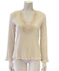 long sleeve white cotton gauze blouse with crochet circle at the neck