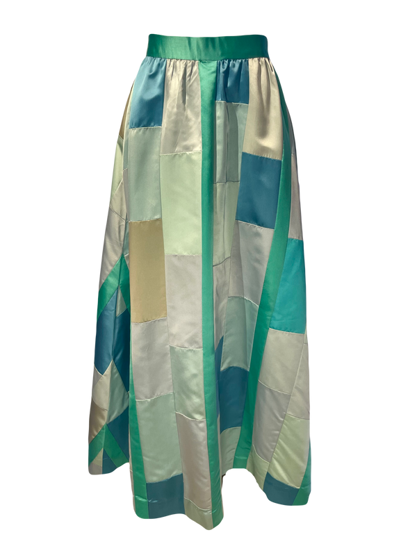 1960s Blue Silk Patchwork Maxi Skirt