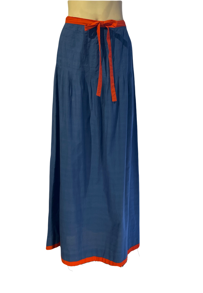 1970s Saks Fifth Avenue Blue & Red Cotton Pleated Maxi Skirt