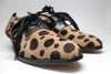 Item Sold Out. Brown, leopard-printed, ponyskin, lace-up oxfords with brown leather heel. 