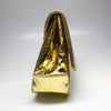 Side view of metallic gold snake Prada evening bag and fold over top with (hidden) magnetic button closure.