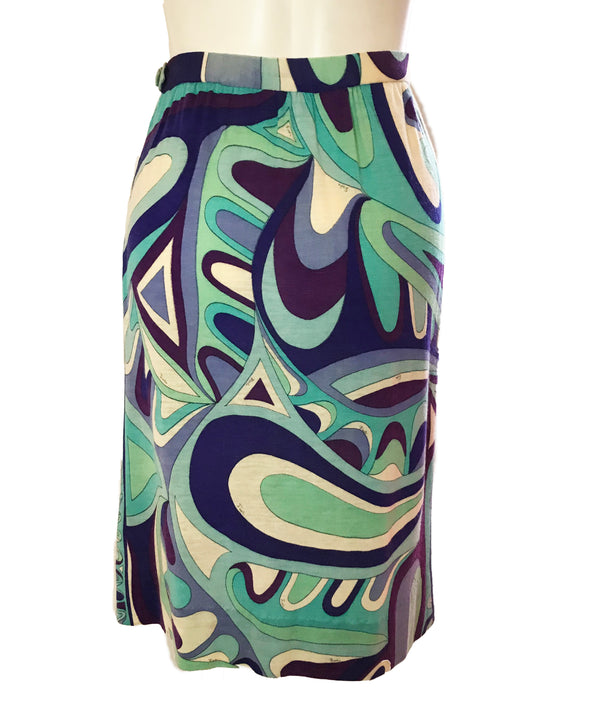 Blue, green, and purple swirly printed 1960s Emilio Pucci Skirt