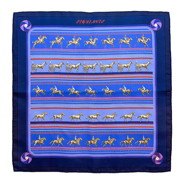 Blue scarf with horse sequences print.