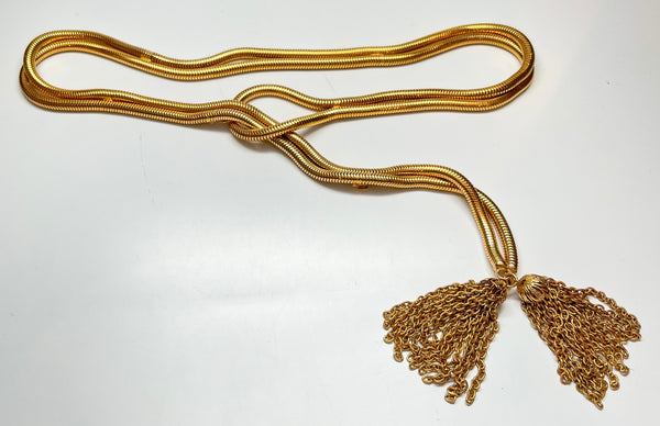gold snake chain belt with gold chain tassels