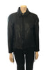 Black leather zip up jacket with pointed collar and braided leather detail across front. 