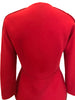 Close up of darting and stitching on the back of a red Geoffrey Beene jacket. 